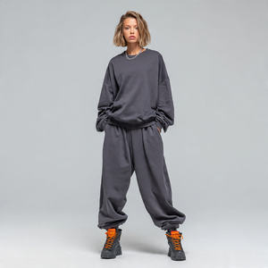 Conjunto de Sudadera con Capucha Holgada y Pantalones Deportivos Anchos de Estilo Urbano, Sudadera con Capucha Gruesa de Color Sólido, Conjunto Deportivo Holgado de Invierno - Product Image 2