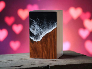 Ocean Wave Wooden Cremation Urn Handcrafted Resin Art <b>Memorial</b> <b>Keepsake</b> Decorative Cremation Urn for Ashes - Product Image 2