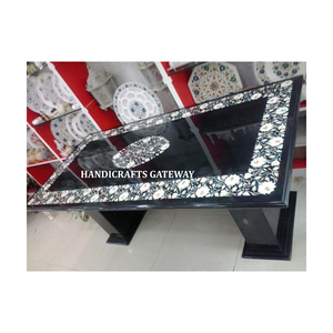 Handmade Black Marble With Antique Natural Mother of <b>Pearl</b> Inlay Art Work Rectangular Shape Hotel and Home Decoration Table <b>Top</b> - Product Image 3