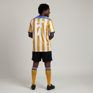 Maillot de football personnalisé en gros, uniforme de football pour adultes, 100% polyester, respirant, séchage rapide, logo personnalisé, équipe, rayures jaunes - Product Image 4