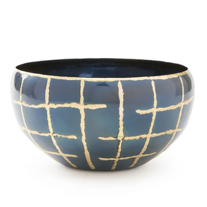 ชามเสิร์ฟตกแต่งสีเงินที่ทันสมัยพร้อมลวดลายตารางภายนอกและภายในสีทอง - Product Image 2