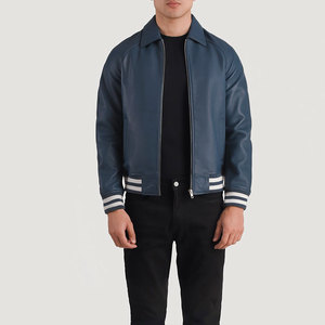 VIENNA INDUSTRY <b>Men's</b> Genuine <b>Leather</b> Biker <b>Jacket</b> Stand Collar Front Logo Reversible Breathable Eco-Friendly Anti-UV Windproof - Product Image 1