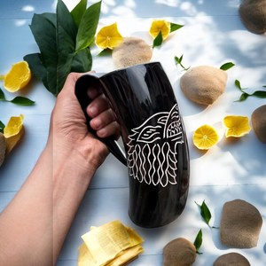 Corne à boire de qualité supérieure en corne de buffle, verre, corne à boire viking, mug / tasse à bière en corne de vache / verre avec laiton - Product Image 1
