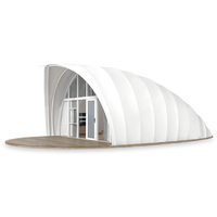 Meilleures tentes de glamping pour entreprises, tente hôtelière blanche en forme de coquille 5x8m, structure en acier, utilisation quatre saisons, isolation, événements automobiles