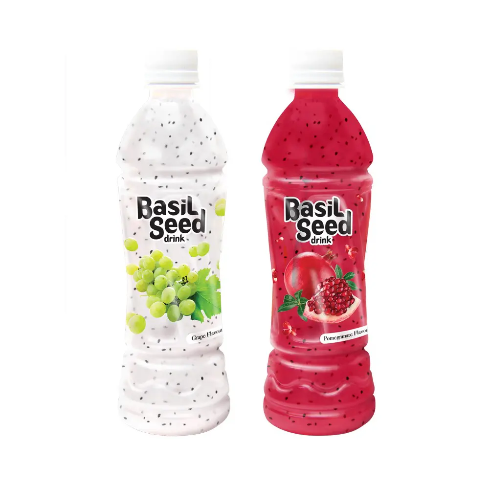 Premium Quality Basil Seed Drink Grape and Pomegranate Flavors 500ml Fresh Juices Improves Digestion