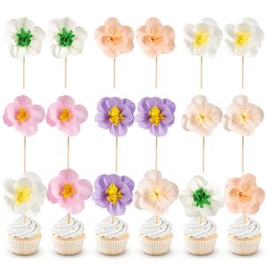 12 Uds. Flores de papel Cupcake Toppers decoración bebé en flor Baby Shower Cupcake Picks decoración fiesta suministros <span class=keywords><strong>para</strong></span> niñas mujeres - Product Image 1