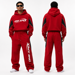 Ensemble de survêtement rouge à capuche pour homme ONE APEX, coupe ample, manches longues, style streetwear, avec cordon de serrage et poches latérales, qualité supérieure - Product Image 2