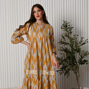 Manches longues bouffantes fleur ukrainienne robe brodée indienne traditionnelle pour les femmes 2025 coton été nouveau Design robe broderie - Product Image 1