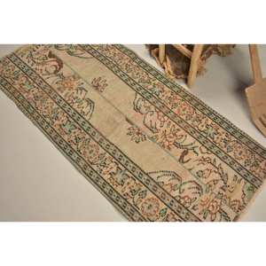 Tapis en laine vert Beige classique 2.9X6 pieds Vintage turc tissage plat Patchwork motif pour salon couloir décorations Latex - Product Image 4