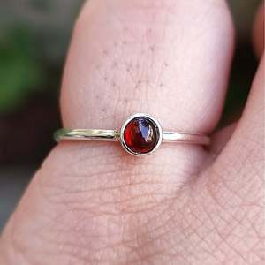 Dainty <b>Garnet</b> 925 Sterling <b>Silver</b> <b>Ring</b> Handmade Boho Natural Gemstone Jewelry Bezel Setting Birthday Anniversary Christmas - Product Image 1