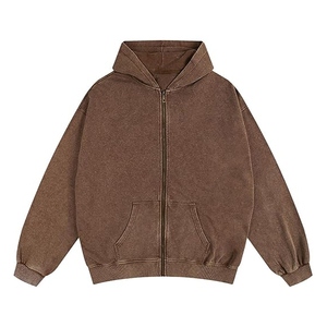 Classique hommes hiver lavage à l'acide fermeture éclair à capuche 100% coton commande en gros Logo personnalisé OEM Streetwear expédition rapide MOQ10 navire - Product Image 3