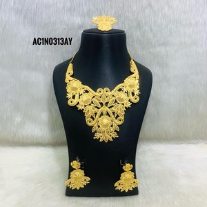 Nigerian Wedding Classic Flower Charm <b>Necklace</b> Jewelry Set with Box Chain Gold Plated Brass <b>Necklace</b> Earrings & <b>Ring</b> - Product Image 5