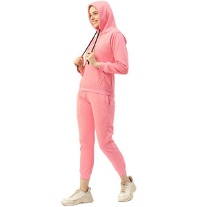 Chándal de invierno de 2 piezas con capucha para mujer, traje de entrenamiento deportivo transpirable personalizado de algodón 100% al por mayor, patrón sólido - Product Image 5