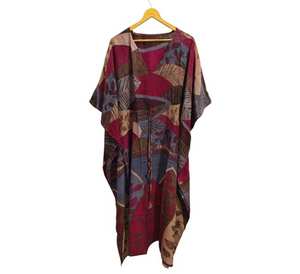 Robe kimono longue à manches courtes et col en V pour femmes, 100% soie, imprimé floral, séchage rapide, fermeture à cordon, vêtements décontractés d'été - Product Image 1