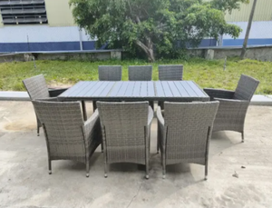 Ensemble de salle à manger en rotin d'extérieur tout temps, mobilier de jardin moderne, 1+6 pièces, bois, non empilable, pour salon et jardin - Product Image 4