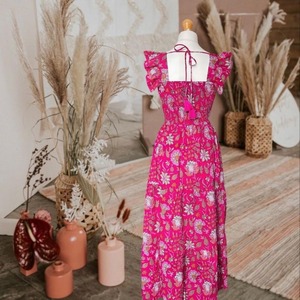 Vestido indio de algodón con bloque de mano para fiesta de verano, estampado Floral, estilo bohemio, regalo de novia para mujer, estilo dulce, cintura Natural, venta - Product Image 4