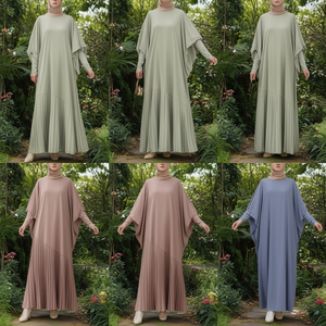 ชุดเดรสจีบแขนค้างคาวลำลองสำหรับผู้หญิง - Product Image 2