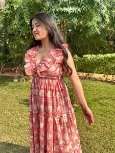 ชุดแม็กซี่เดรสลำลองสำหรับผู้หญิงชุดเดรสมิดิลายดอกไม้สไตล์โบฮีเมียนพิมพ์ลายดอกไม้สำหรับฤดูร้อน - Product Image 3