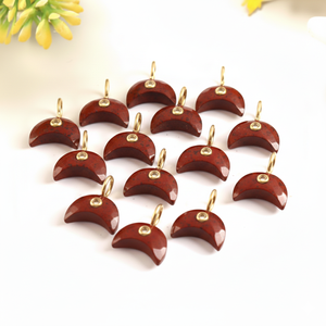 Pendentif en jaspe rouge naturel sculpté en forme de croissant de lune, 12 mm, fait main, plaqué or, pour la fabrication de bijoux, prix de gros - Product Image 2