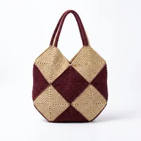 Sac fourre-tout bohème en crochet et raphia, sac à main tissé coloré avec patchs, doublure en coton, grande capacité, léger, fait main, sac à bandoulière pour