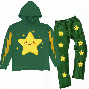 Nouvel ensemble de survêtement pour homme en coton 100% léger de haute qualité, manches longues, couleur unie, personnalisation, pantalon de survêtement empilé - Product Image 1