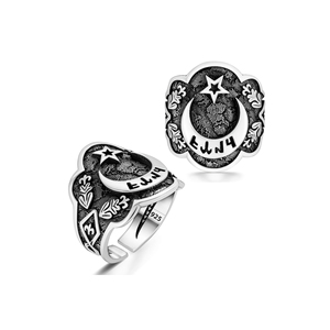 Anello da uomo in argento con ricamo turco a mezzaluna e stella Gktrk Script - Product Image 2