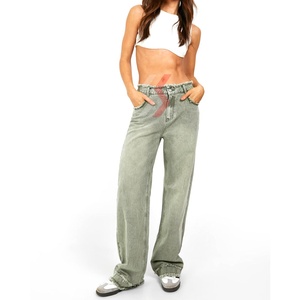 Pantalones vaqueros de algodón de verano de cintura alta para mujer, estilo informal para mujer, bolsillo impreso personalizado, mejor precio, pantalones de alta moda OEM - Product Image 3