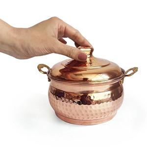 Plat de service en cuivre fait à la main et marmite avec couvercle dernière arrivée marmite à soupe de qualité alimentaire de qualité admirable - Product Image 2