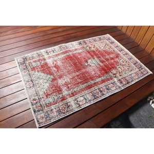 Vintage Small Rug, 2.5x3.9 ft Turkish Rug, <b>Red</b> Striped <b>Wool</b> Rug - Product Image 2