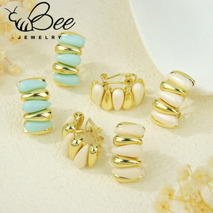 New Arrivals <b>Blue</b> Resin 14K Gold Plated Luxury <b>Stud</b> <b>Earrings</b> Fashion Unique Boho Huggie <b>Earring</b> For Women - Product Image 5