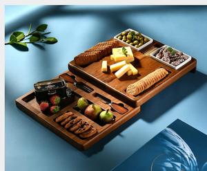 บอร์ดเสิร์ฟไม้สำหรับชีส, จานเสิร์ฟอาหาร, บอร์ดชีสพร้อมชุดช้อนส้อม, บอร์ดชีสที่ขยายได้และใช้ฐานบน - Product Image 2