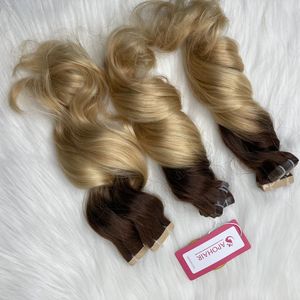 Extensiones de cabello Remy de 8-30 pulgadas, superventas, dos tonos ondulados naturales para cabello humano con cinta doblemente dibujada Ombre - Product Image 6