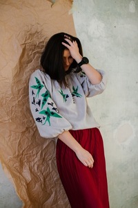 เดรสลำลองพิมพ์ลายดอกไม้เม็กซิกันแขนสั้นสำหรับผู้หญิงเสื้อผ้าใส่สบายสไตล์เม็กซิกันชุดเดรสคอโอออกแบบโลโก้ได้ตามต้องการ - Product Image 2