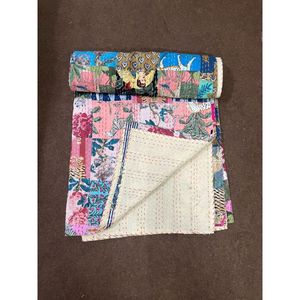 Mezcla de algodón cosido a mano, edredón Kantha de retazos, colcha India hecha a mano, edredón, decoración del hogar, ropa de cama Queen Gudari, manta - Product Image 2