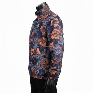 แจ็กเก็ตกันลมโพลีเอสเตอร์น้ำหนักเบาพิมพ์ลายดอกไม้สีฟ้าส้มกำหนดโลโก้ได้เอง - Product Image 5