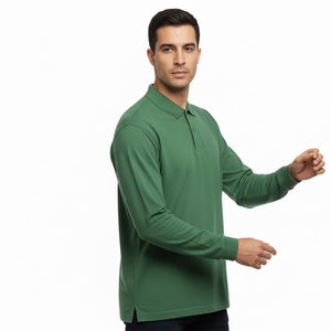 Chemise à manches longues slim fit pour homme, tricotée, unie, décontractée, séchage rapide, fournisseur d'usine OEM personnalisé, vente en gros, 100% coton, golf - Product Image 4