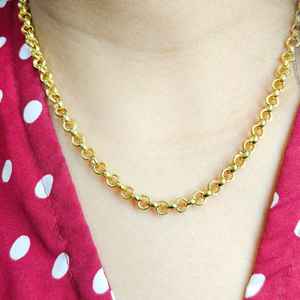 Collar de cadena Rolo, Plata de Ley 925, chapado en oro de 14K, cadena de eslabones de Cable Unisex, regalo de joyería diario clásico - Product Image 1