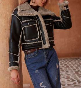 Chaquetas de Mujer de Cuero de Invierno de Lujo con Acabado Negro, Chaquetas Largas Transpirables al por Mayor con Ribete de Piel Beige y Forro Cálido - Product Image 3