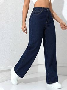 Pantalons en jean cargo droits à taille mi-haute en denim extensible décontracté pour femmes grandes tailles, coupe confortable, parfait pour le port quotidien - Product Image 6