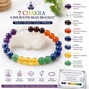 Bracelet de perles rondes de 8 mm à 7 chakras pour l'équilibre énergétique, l'harmonie, la concentration et la pratique spirituelle - Product Image 4