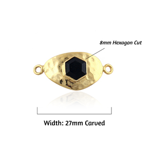 Minimalist gemstone <b>charm</b> jewelry hexagon shape black onyx connector gold plated hammered texture metal handmade jewelry making - Product Image 2