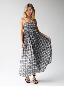 High Quality Women's 100% Cotton Blue Block Printed V Neck Full Sleeves Maxi One Piece Dress Party Wear Dress - Product Image 3