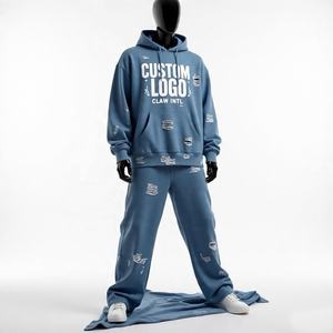 Personalizado al por mayor holgado chándal de los hombres de algodón de lana de poliéster de peso pesado cómodo 500 GSM Oversize chándal hombres cremallera - Product Image 2