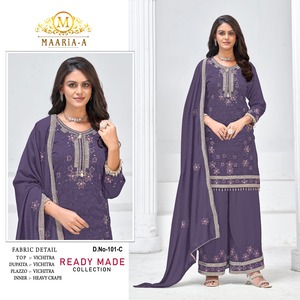 Traje de tela Vichitra pesada de calidad superior Textura lujosa Aspecto elegante para ocasiones tradicionales Disponible al mejor precio - Product Image 4