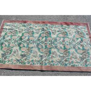 Alfombra Turca Vintage, Alfombra Decorativa de 3.6x6.6 pies, Alfombra de Lana Marroquí Verde Azul - Product Image 3