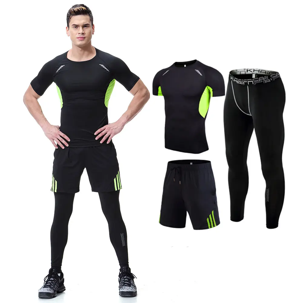 2024 new sports suit men's breathable quick-drying tracksuit running fitness suit three-piece set