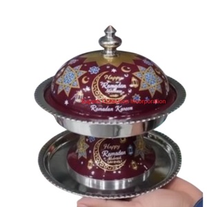 Arabic Style Metal Dates Bowl With <b>Lid</b> & Handles <b>Decorative</b> Dry Fruit Serving Dish For Ramadan & Moroccan Design Candy Container - Product Image 3
