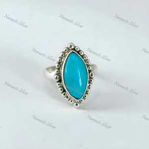 Marquise Turquoise <b>Ring</b>, Sterling Silver, <b>Boho</b> Gemstone Jewelry - Product Image 2