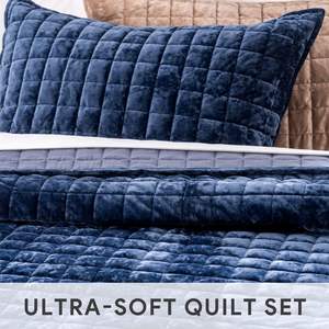 Ensemble de couette en velours de luxe <span class=keywords><strong>bleu</strong></span> <span class=keywords><strong>marine</strong></span> King Size, ensemble de couette en velours, couvre-lit surdimensionné ensemble de literie matelassé - Product Image 4