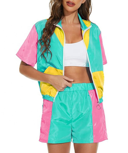 Conjunto de pantalones cortos cortavientos para mujer de talla grande personalizados en línea, conjunto de pantalones cortos cortavientos de dos piezas de nailon con media cremallera a la moda para el verano - Product Image 3
